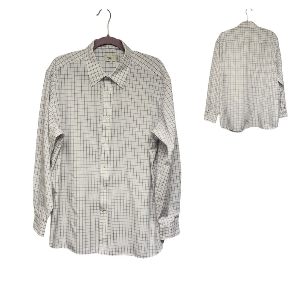 Hagger East 1928 Striped White/Blue Long Sleeve Dress Shirt Size 17.5(34-35)